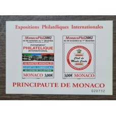 MONACO 2002 Yv BLOQUE 88 HOJA NUEVA MINT ( FACIAL 6 EUROS AQUI OFRECIDA DEBAJO DEL MISMO ) PERFECTA CALIDAD 18.50 EUROS